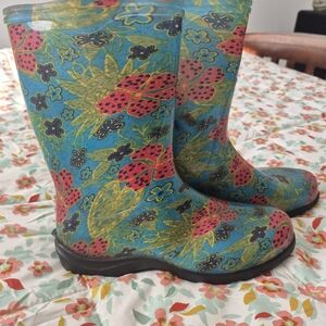 Sloggers Blue and Red Patterned Rain Boots